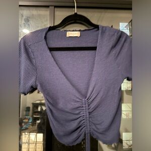 Blue v neck crop top with tie